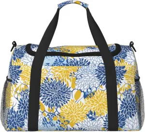 Blue And Yellow Flowers Travel Weekender Overnight Bags Foldable Hand Travel Bag Sport Gym Duffel Bag For Men Women