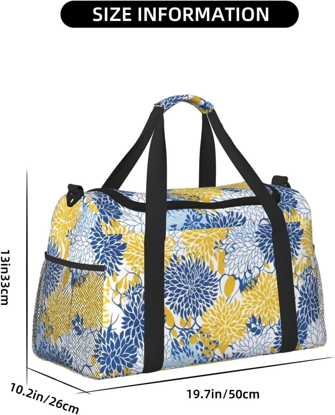 Blue And Yellow Flowers Travel Weekender Overnight Bags Foldable Hand Travel Bag Sport Gym Duffel Bag For Men Women