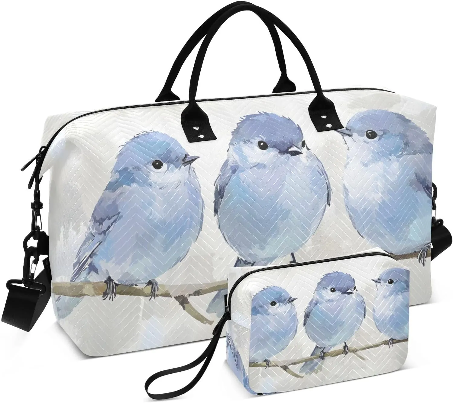 Blue Birds Branch Duffel Bag for Traveling, Gym Bags with Multiple Interior Pockets for Women Men Toiletry Purse Included 20.5”x 1.9” x 13.8”