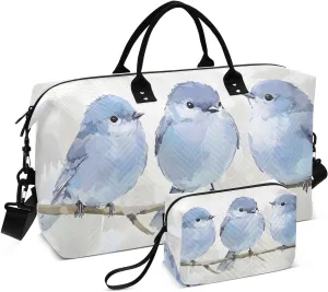Blue Birds Branch Duffel Bag for Traveling, Gym Bags with Multiple Interior Pockets for Women Men Toiletry Purse Included 20.5”x 1.9” x 13.8”