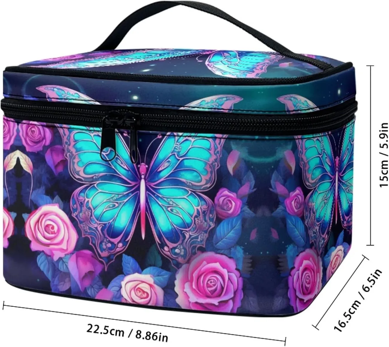 Blue Butterfly Make Up Case Bag for Women Portable Toiletry Bag Blue Cosmetic Bags for Teens Casual Cosmetic Storage Bag with Handle for Women Travel Accessories for Women