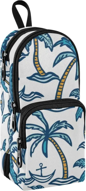 Blue Coconut Palm Spear Pencil Case Big Capacity Pen Bag with Compartment Students Schoolbag Shape Stationery Organizer Pencil Pouch Marker Case for School Office Work