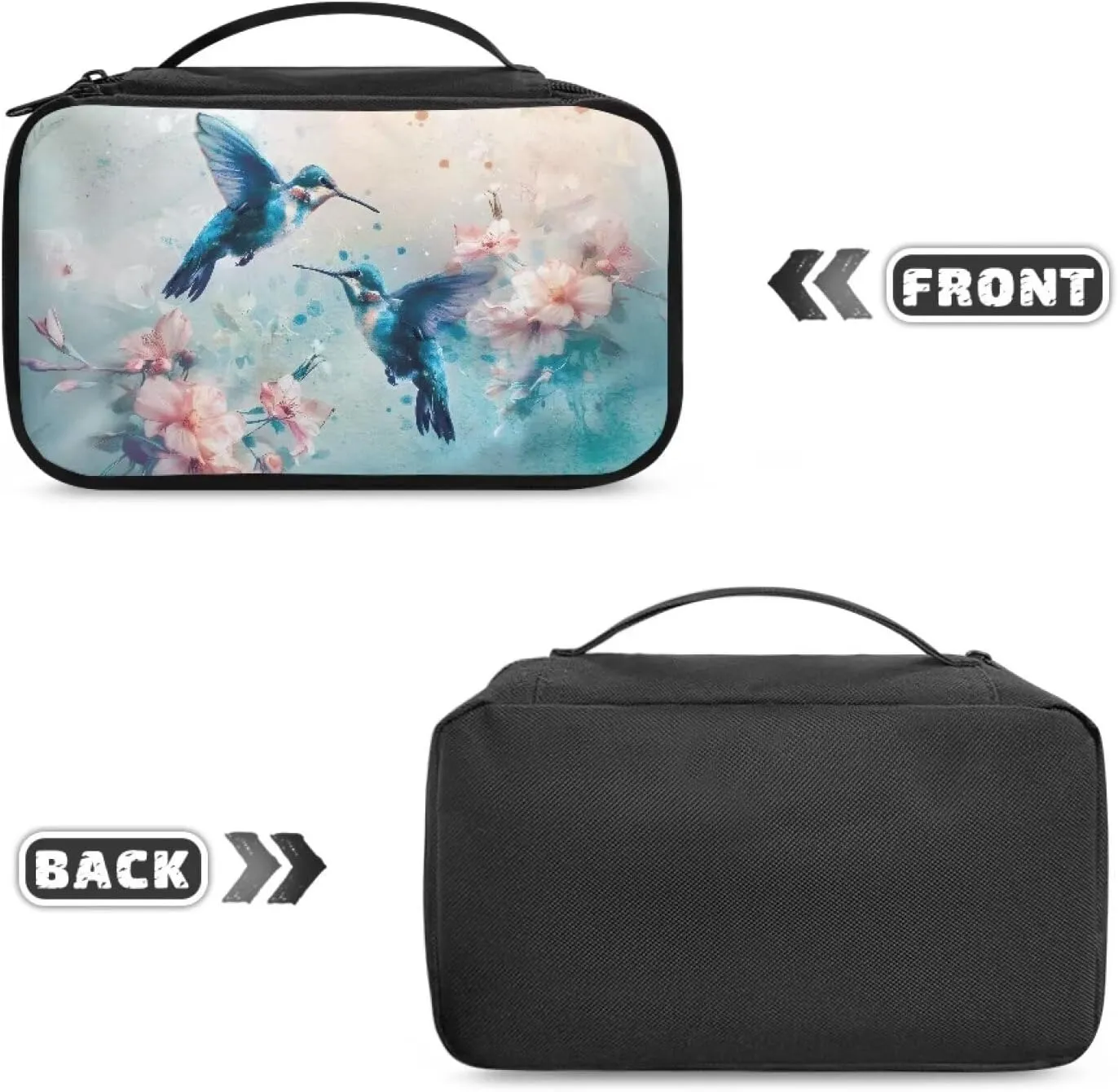 Blue Hummingbird Make Up Bag for Women Cosmetic Travel Bag with Double Layer Portable Skincare Bag Large Capacity Travel Cosmetic Bag Soft Makeup Brushes Organizer