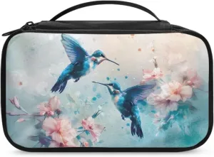 Blue Hummingbird Make Up Bag for Women Cosmetic Travel Bag with Double Layer Portable Skincare Bag Large Capacity Travel Cosmetic Bag Soft Makeup Brushes Organizer