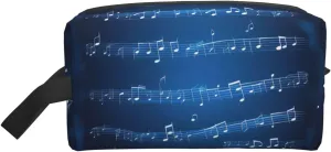Blue Musical Notes Print Toiletries Makeup and Daily Essentials Large Capacity Zippered Storage Travel Bag