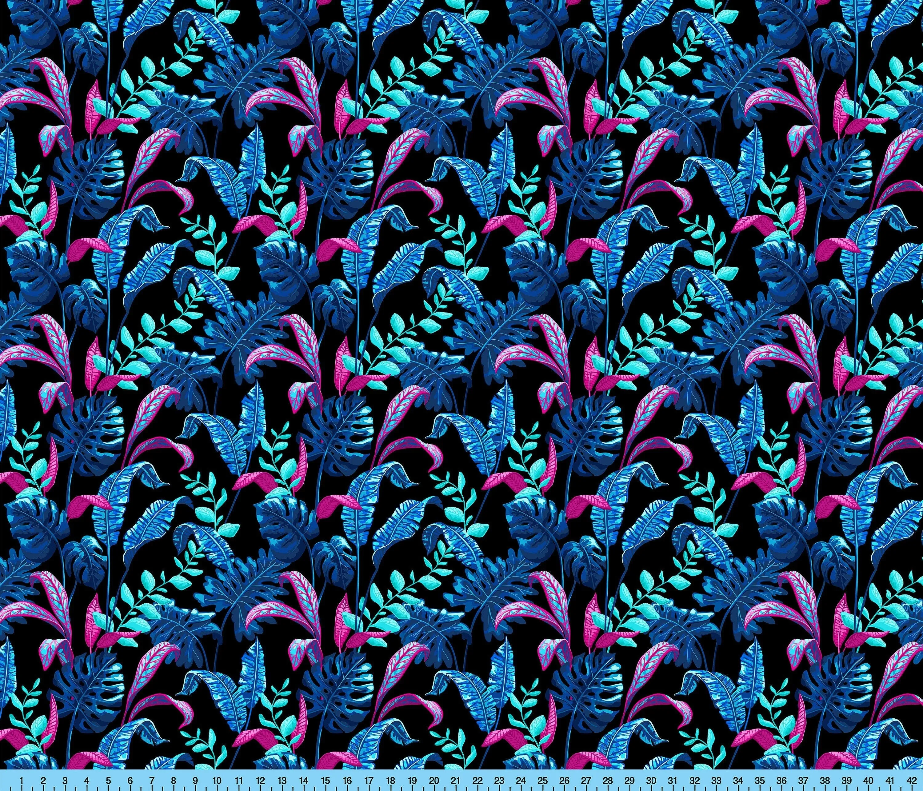 Blue Pink Floral Pattern Printed By the Yard