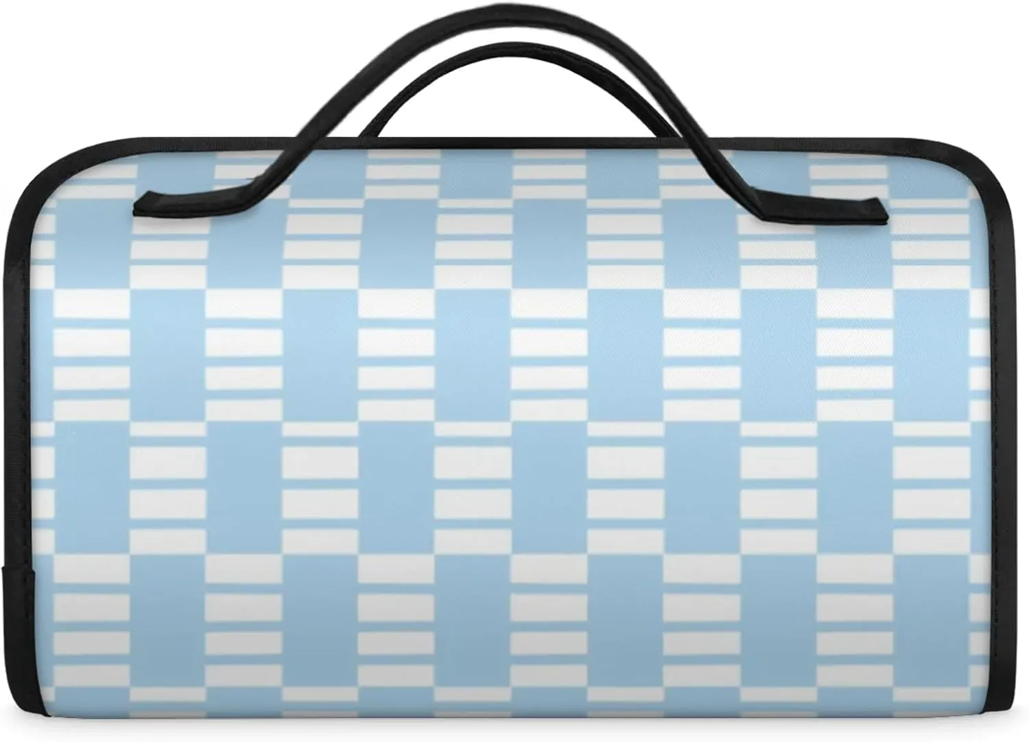 Blue Plaid Pattern Toiletry Bag Water Proof Travel Makeup Case Large Capacity 4 in 1 Foldable Cosmetics Storage for Women Men Removable Zipper Clear PVC Pockets