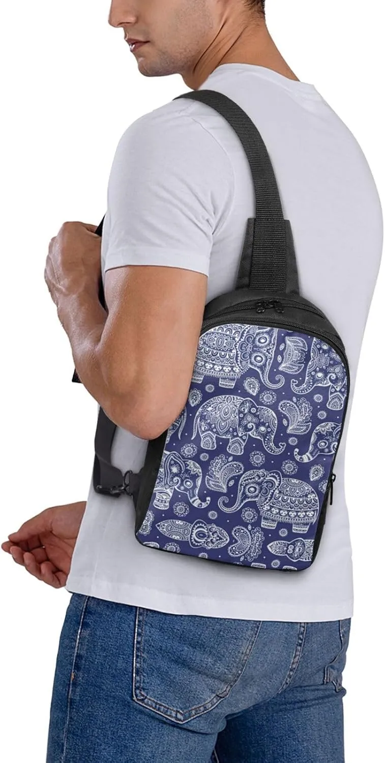 Boho Elephant Dual Pocket Chest Bag - Versatile Purse, Sling Purse - Ideal for Concerts, Sports, Travelling, & More