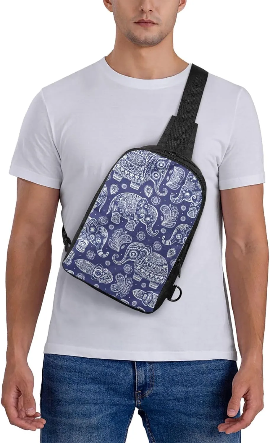 Boho Elephant Dual Pocket Chest Bag - Versatile Purse, Sling Purse - Ideal for Concerts, Sports, Travelling, & More