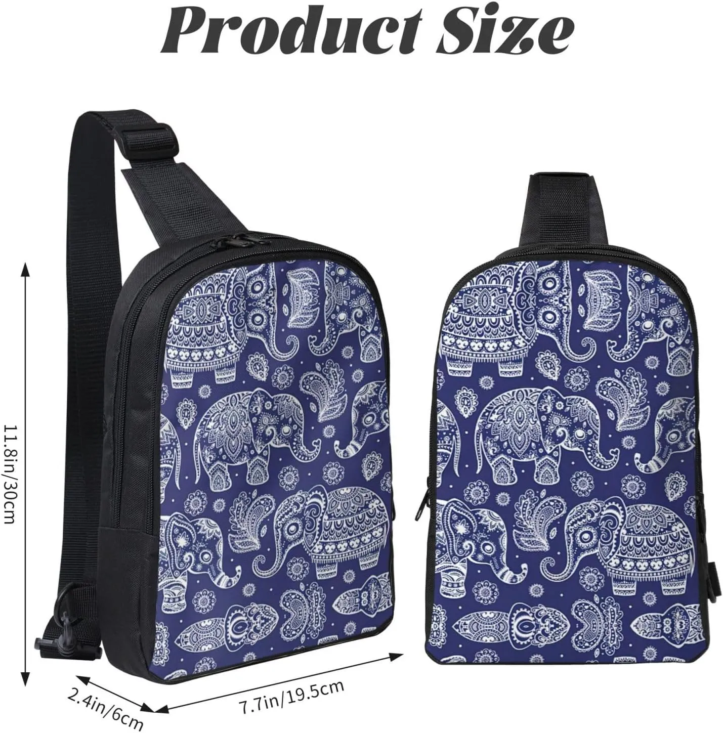 Boho Elephant Dual Pocket Chest Bag - Versatile Purse, Sling Purse - Ideal for Concerts, Sports, Travelling, & More