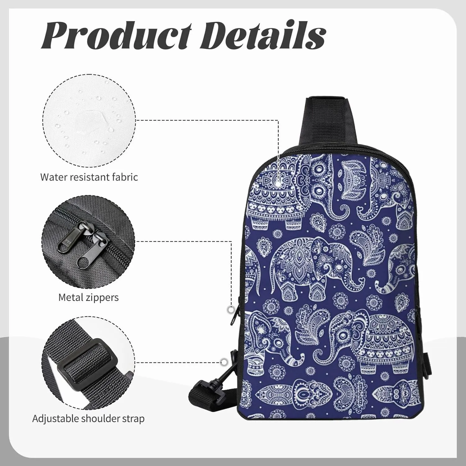 Boho Elephant Dual Pocket Chest Bag - Versatile Purse, Sling Purse - Ideal for Concerts, Sports, Travelling, & More