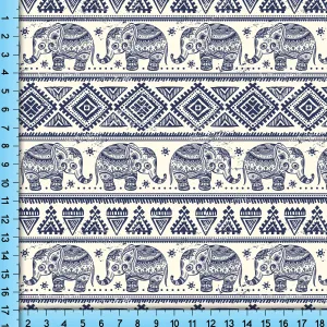 Boho Elephant Fabric Pattern, Blue Elephant Design Fabric By The Yard