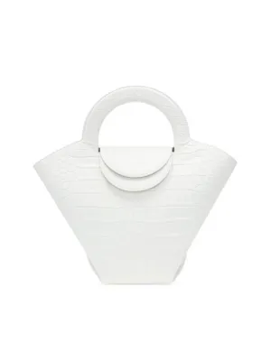 Bottega Veneta Crocodile Pattern Stone Tote Bag White