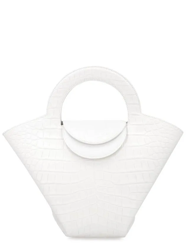 Bottega Veneta Crocodile Pattern Stone Tote Bag White