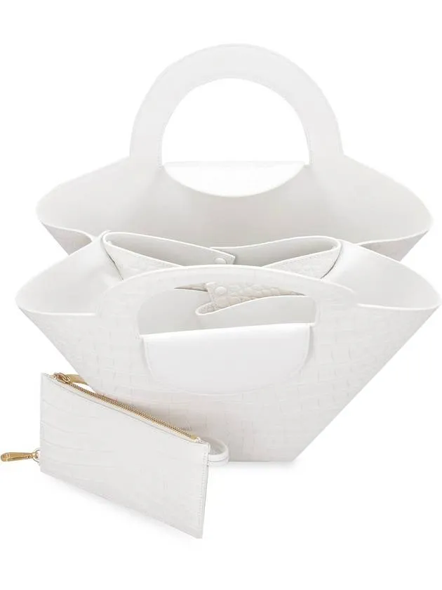 Bottega Veneta Crocodile Pattern Stone Tote Bag White