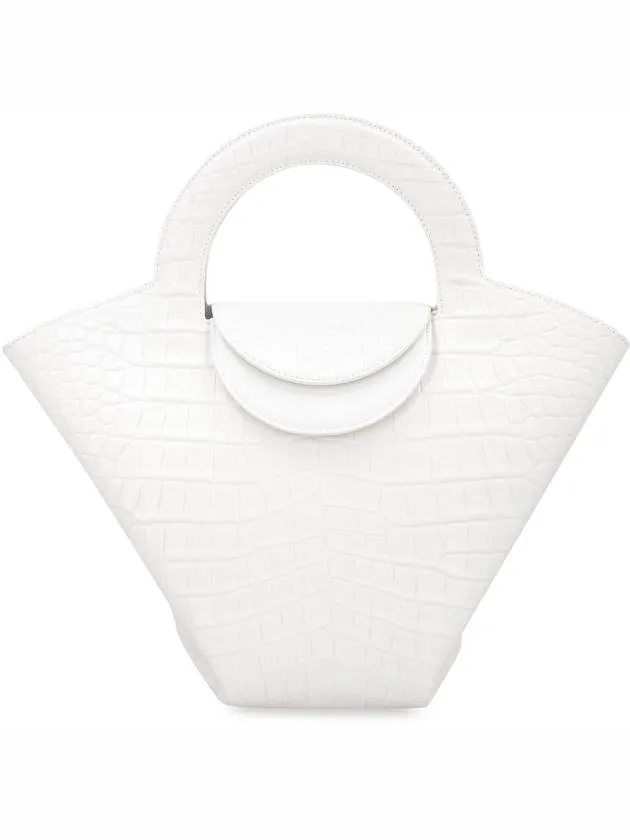 Bottega Veneta Crocodile Pattern Stone Tote Bag White