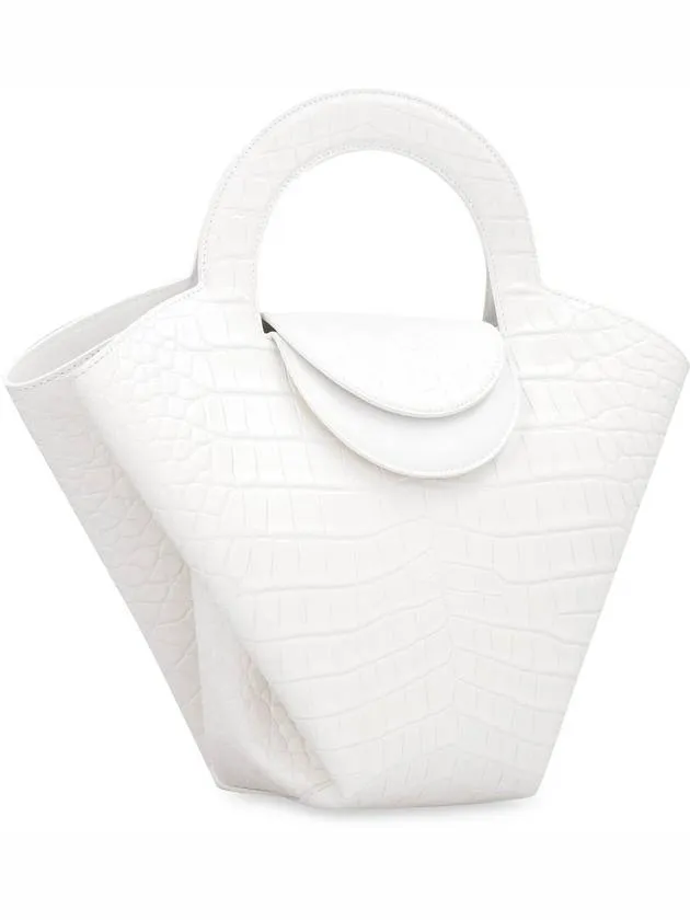 Bottega Veneta Crocodile Pattern Stone Tote Bag White