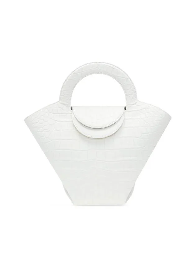 Bottega Veneta Crocodile Pattern Stone Tote Bag White