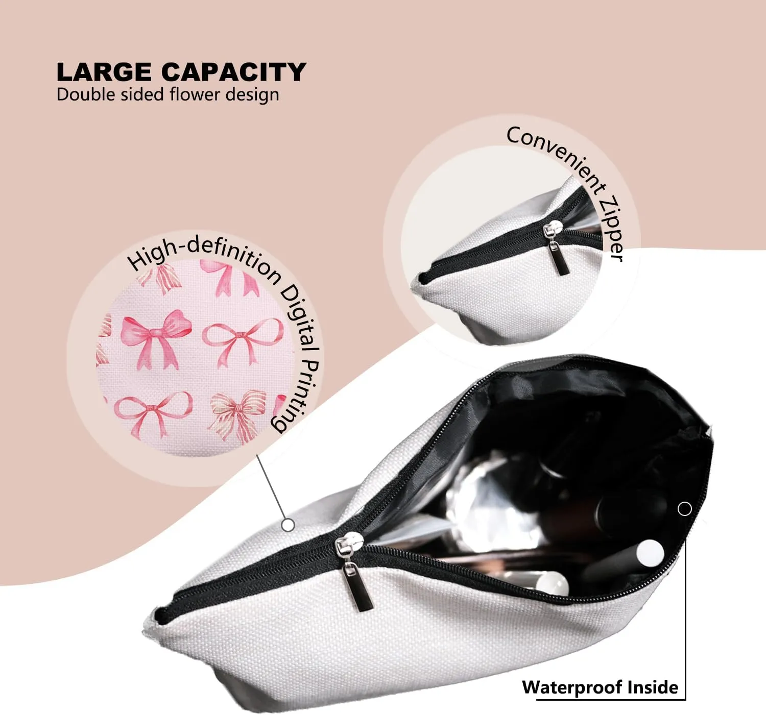 Bow Makeup Bag Make up Bag,Bow Pouch Cosmetic Bags for Women,Preppy Bow Gifts for Women Teen Girls