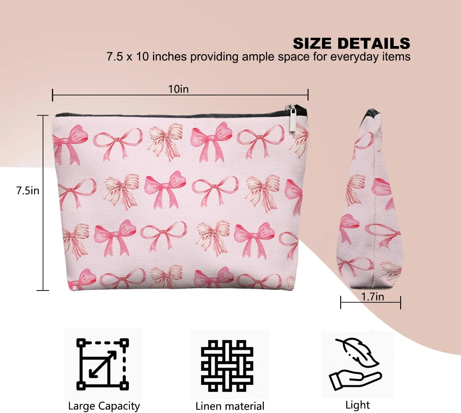 Bow Makeup Bag Make up Bag,Bow Pouch Cosmetic Bags for Women,Preppy Bow Gifts for Women Teen Girls