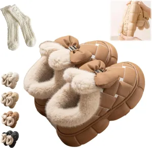 Bow Slippers, Women's Cute Bowknot Design Plush Lined Slipper Boots