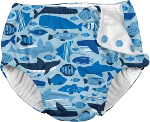 Boys' Snap Reusable Absorbent Swimsuit Diaper, Blue Undersea, 3T
