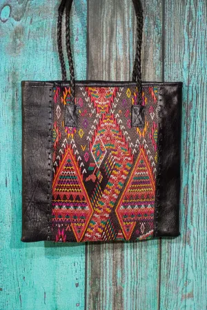 Braided Huipil Leather Tote Bag Purse Roam