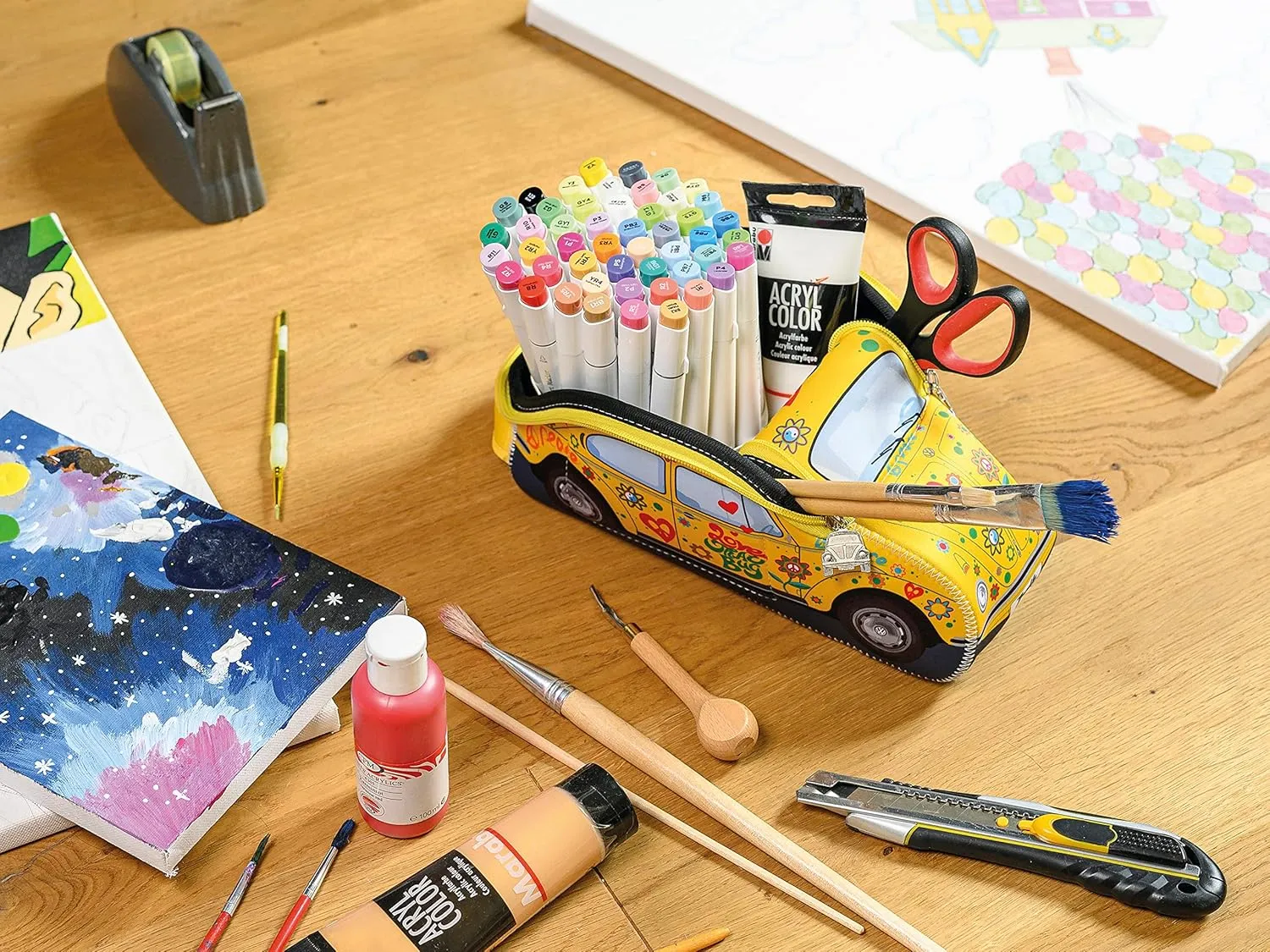 BRISA VW Collection - Volkswagen Neoprene Universal Bag for Makeup, Travel, Cosmetics in Beetle Bug Design