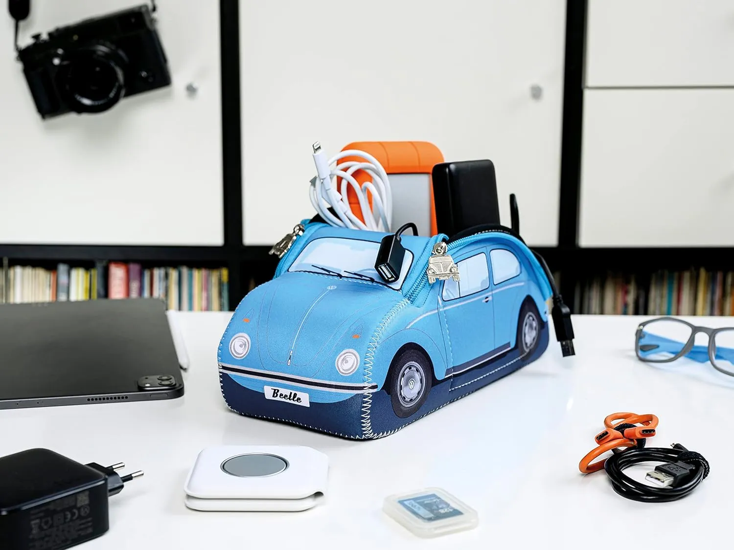 BRISA VW Collection - Volkswagen Neoprene Universal Bag for Makeup, Travel, Cosmetics in Beetle Bug Design