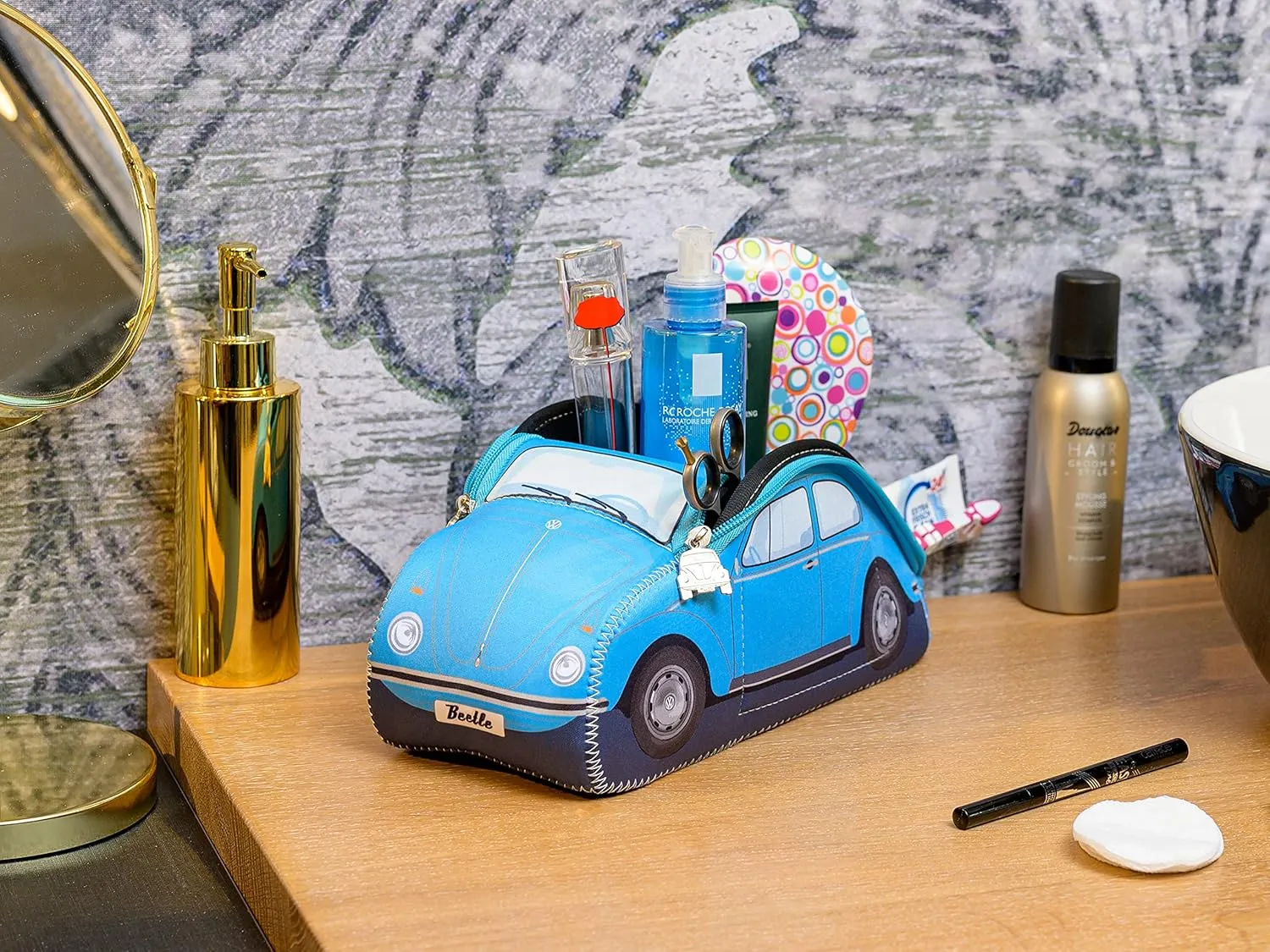 BRISA VW Collection - Volkswagen Neoprene Universal Bag for Makeup, Travel, Cosmetics in Beetle Bug Design