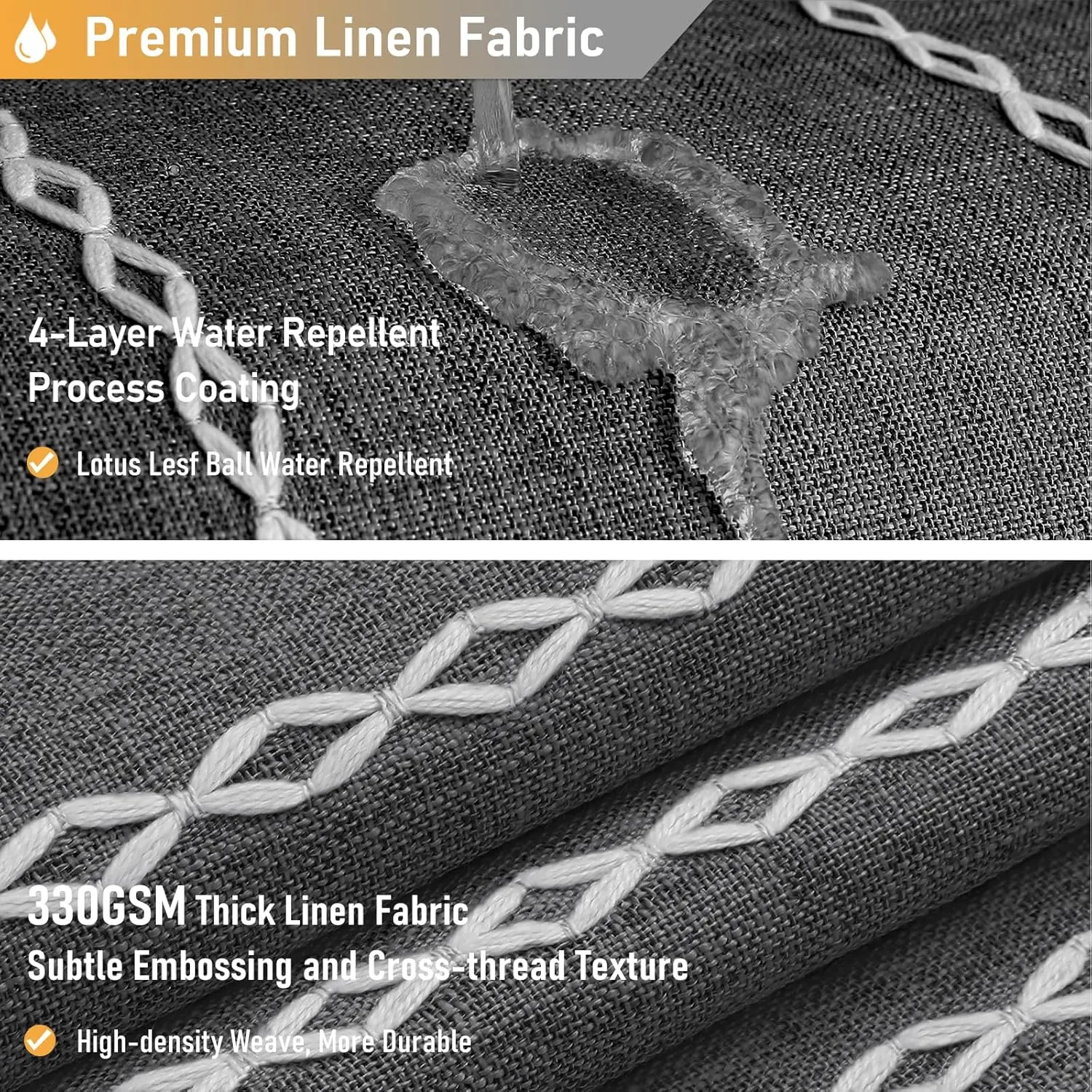 BTTN Boho Farmhouse Shower Curtain - Linen blend Rustic Striped Fabric Shower Curtain Set with Tassel, Water Repellent, Bohemian Vintage Country Cloth Shower Curtain for Bathroom, Charcoal Grey, 72x72