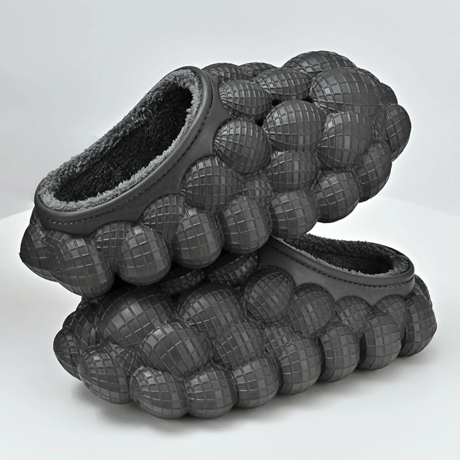 Bubble Slides with Fur for Women Men Winter Warm Fuzzy Plush Lining Thick Sole Bedroom House Slippers