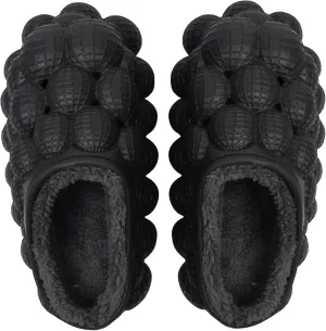 Bubble Slides with Fur for Women Men Winter Warm Fuzzy Plush Lining Thick Sole Bedroom House Slippers