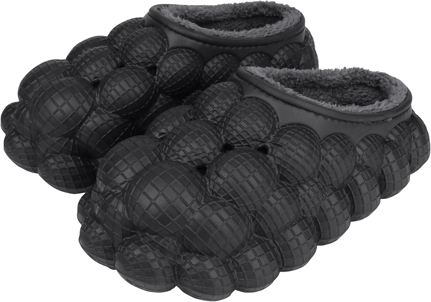 Bubble Slides with Fur for Women Men Winter Warm Fuzzy Plush Lining Thick Sole Bedroom House Slippers