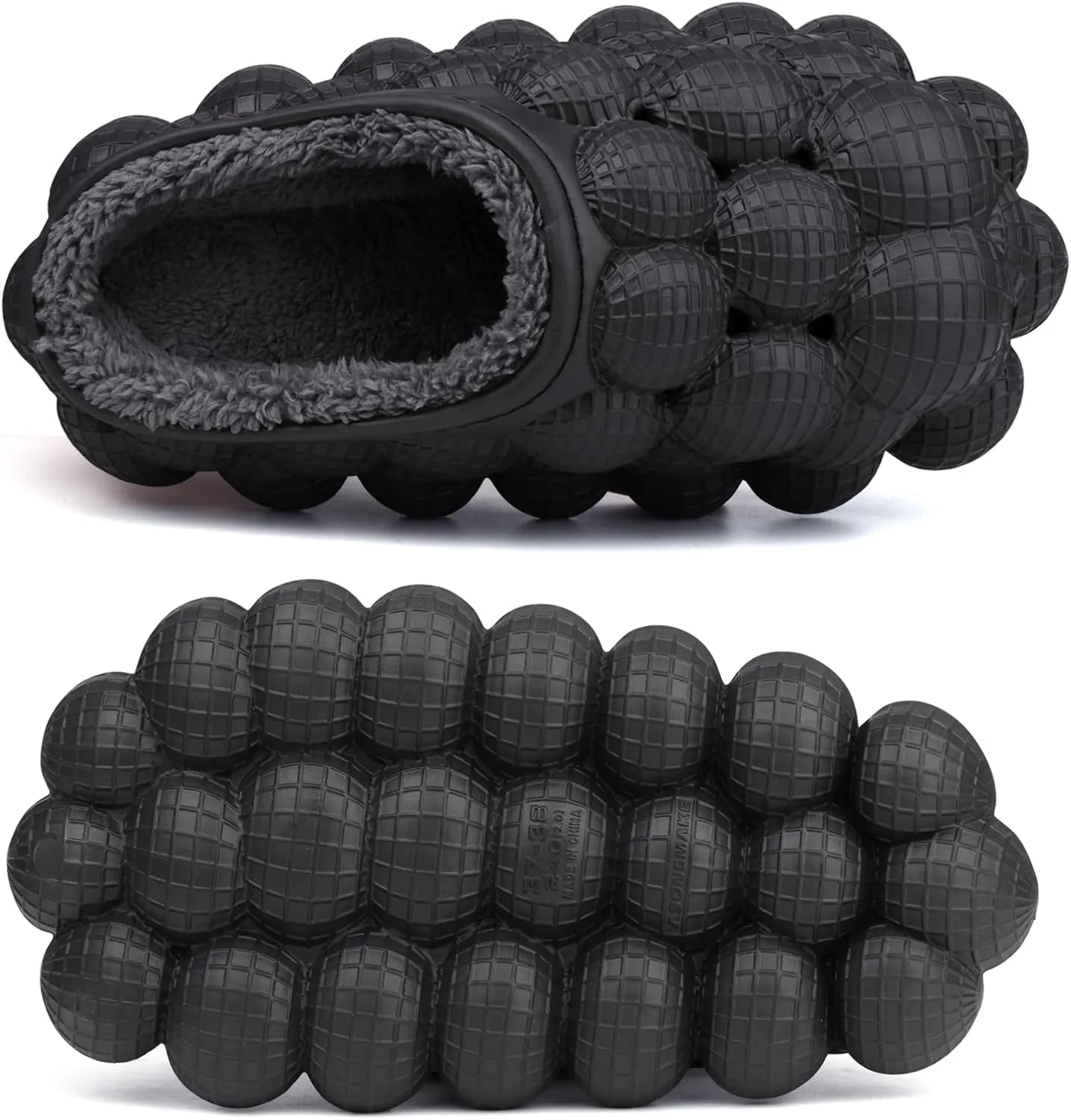 Bubble Slides with Fur for Women Men Winter Warm Fuzzy Plush Lining Thick Sole Bedroom House Slippers