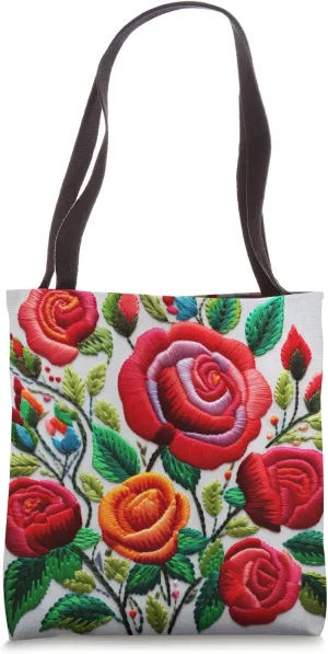 Bulgarian Rose Needlework Pattern Tote Bag