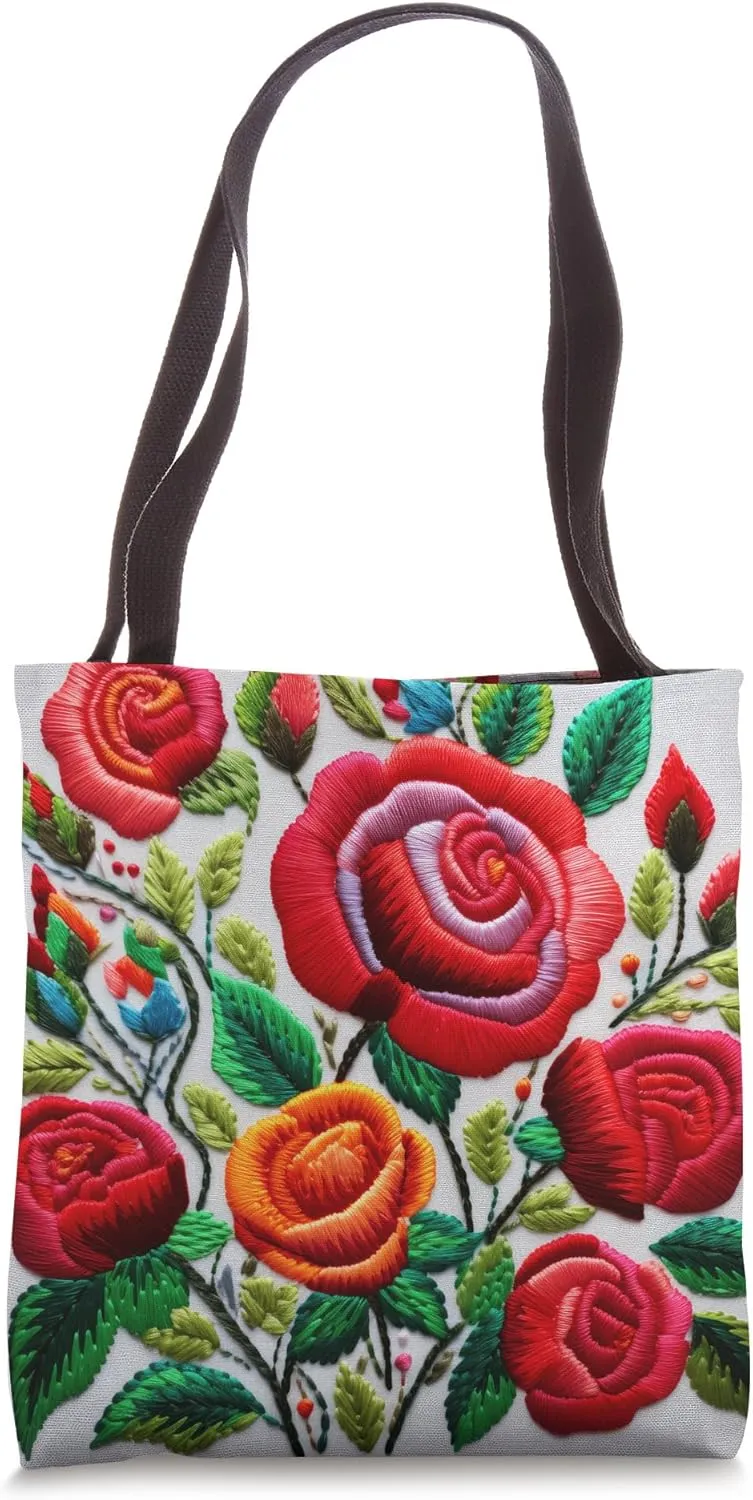 Bulgarian Rose Needlework Pattern Tote Bag