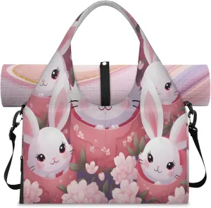 Bunny Bloom Bonanza Waterproof Gym Bag for Men Women, Sports Duffel Bag with Shoe Compartment Yoga Mat Holder, Portable Large Travel Bag for Fitness, Camping, Weekend Trips