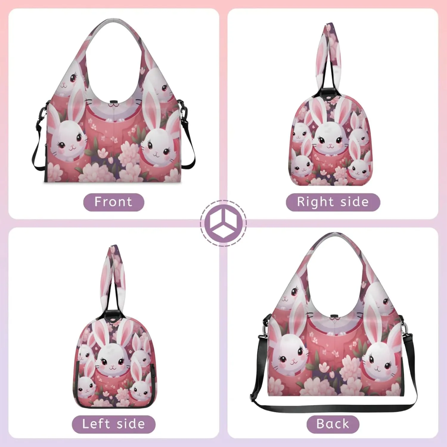 Bunny Bloom Bonanza Waterproof Gym Bag for Men Women, Sports Duffel Bag with Shoe Compartment Yoga Mat Holder, Portable Large Travel Bag for Fitness, Camping, Weekend Trips