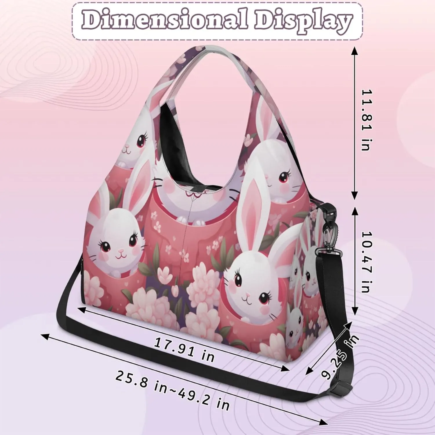 Bunny Bloom Bonanza Waterproof Gym Bag for Men Women, Sports Duffel Bag with Shoe Compartment Yoga Mat Holder, Portable Large Travel Bag for Fitness, Camping, Weekend Trips