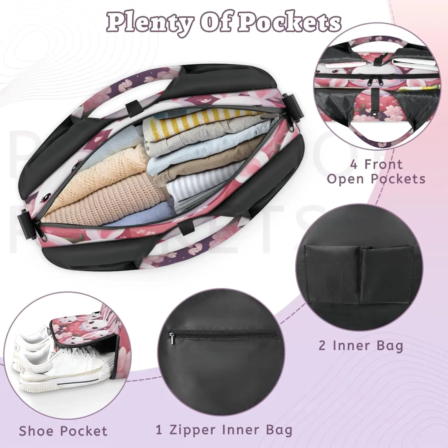 Bunny Bloom Bonanza Waterproof Gym Bag for Men Women, Sports Duffel Bag with Shoe Compartment Yoga Mat Holder, Portable Large Travel Bag for Fitness, Camping, Weekend Trips