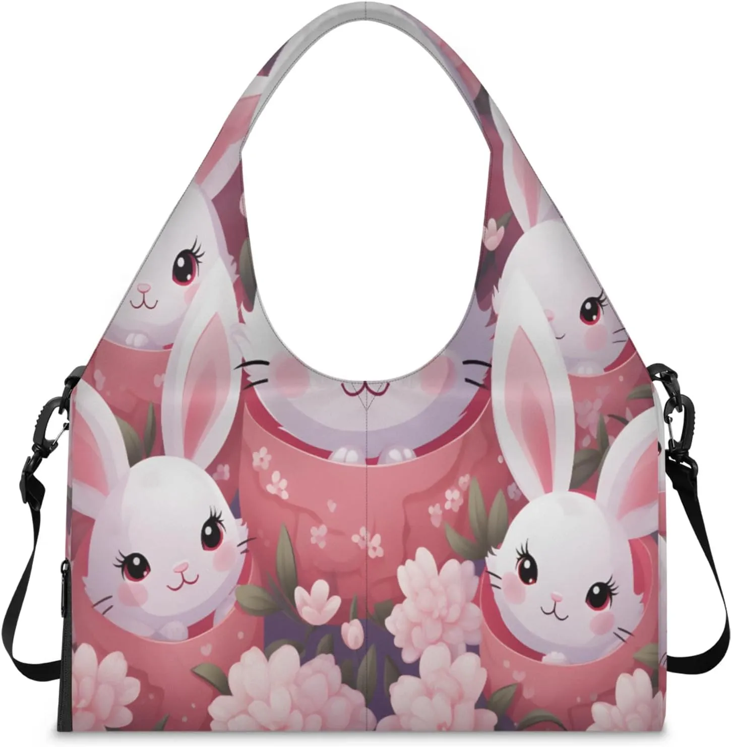 Bunny Bloom Bonanza Waterproof Gym Bag for Men Women, Sports Duffel Bag with Shoe Compartment Yoga Mat Holder, Portable Large Travel Bag for Fitness, Camping, Weekend Trips