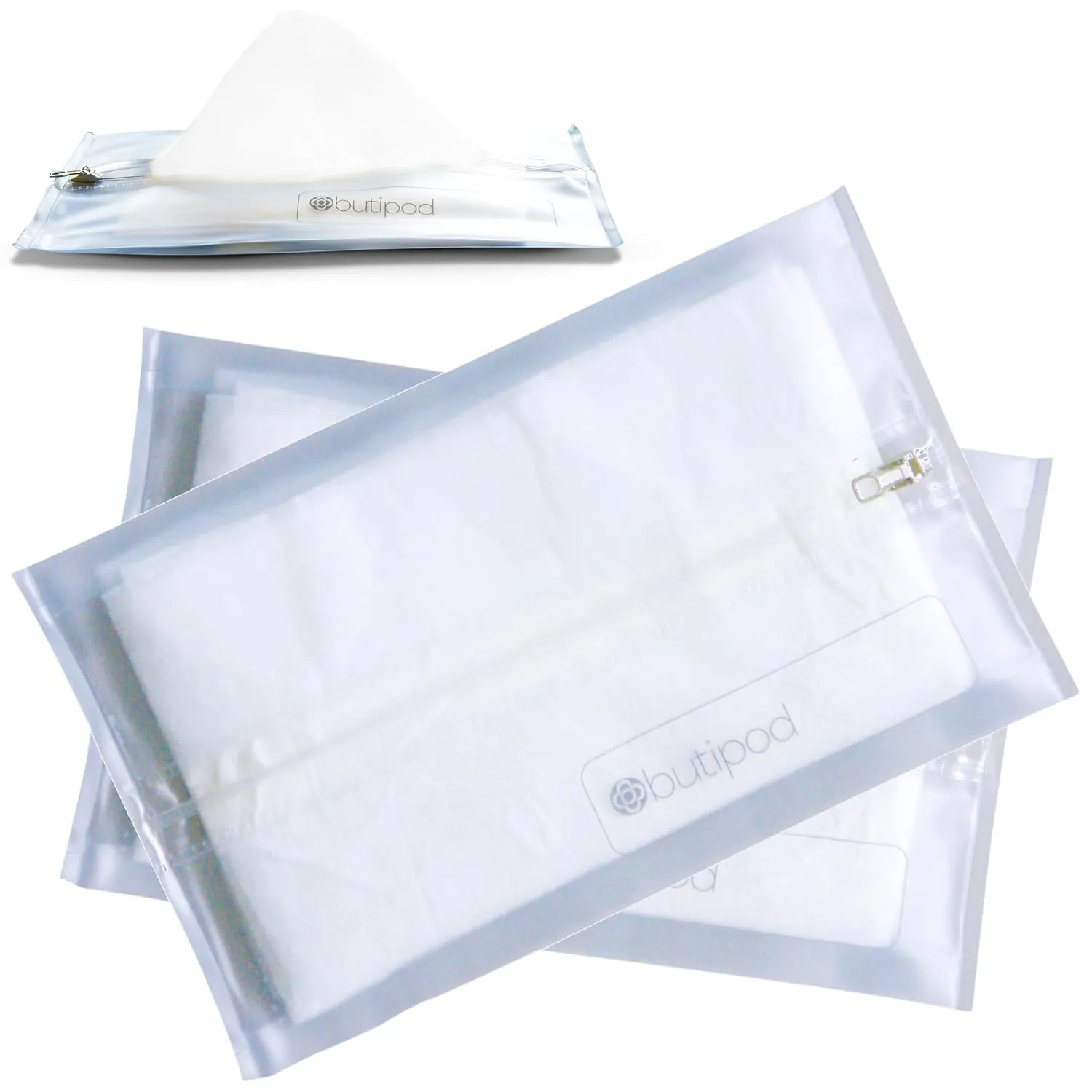 Butipods Reusable Travel Wipes Case - Portable Moisture-Retaining Pouch, Slim Holder and Convenient Container for Diaper Bag, Dispenser for Hand, Face, Makeup Removal, and Wet Wipes - Set of 2 (Clear)