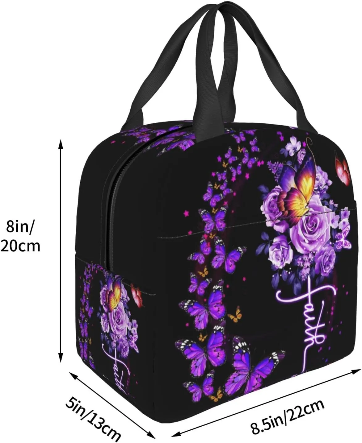Butterflies Faith Lunch Bags For Women Men,Butterfly Lunch Box Reusable Tote Bag With Pocket Lunch Handbag For Work Picnic Travel