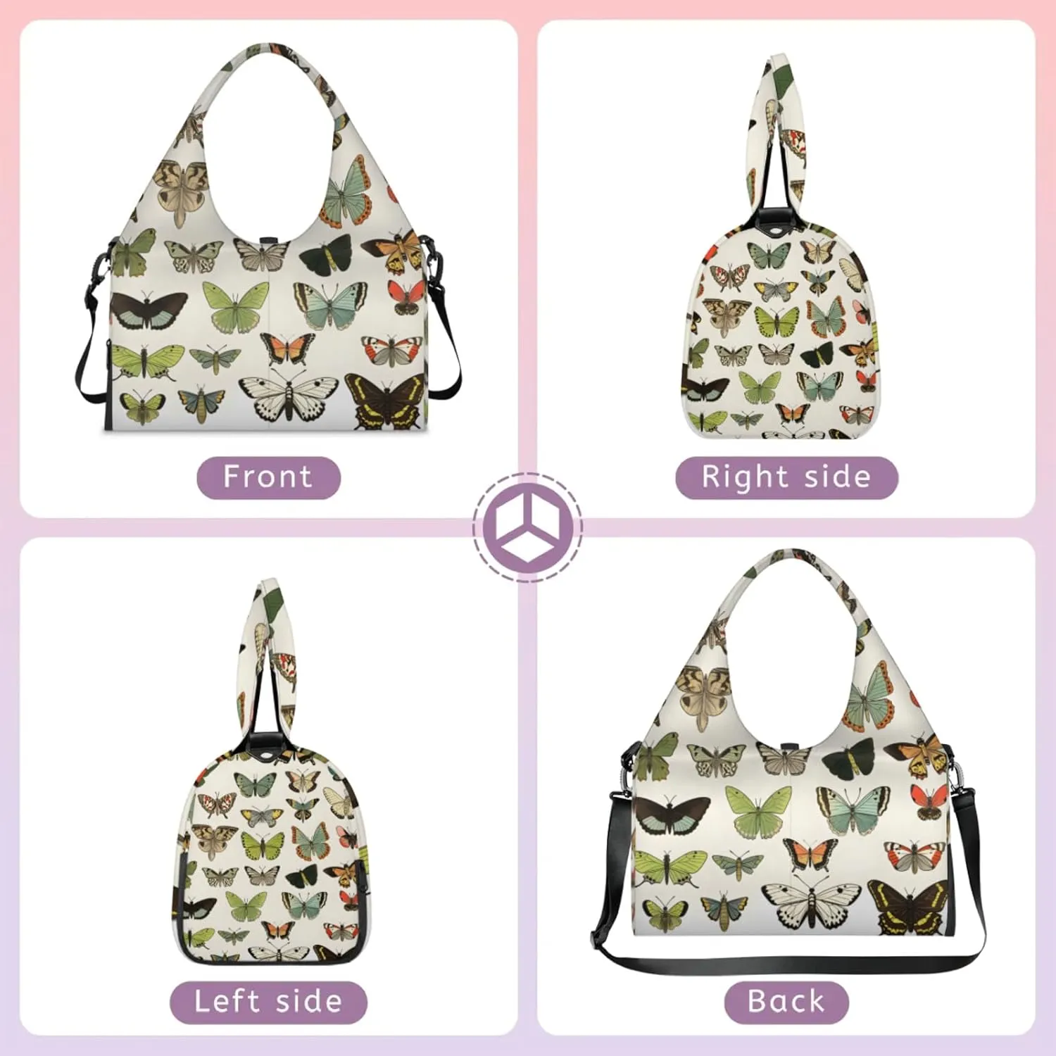 Butterflies Pattern Gym Bag Yoga Mat Tote for Women with Shoes Compartment Lightweight Duffle Travel Carrier Wet Dry Storage Pockets Adjustable Pilates Mats Shoulder Bags for Sport Swim