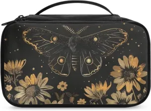 Butterfly Cosmetic Bag Daisy Make Up Bags Travel Makeup Bag with Brush Slots Travel Toiletry Bag with Top Handle Cute Cosmetic Case for Teen Girls for Skin Care, Foundation, Eyeshadow