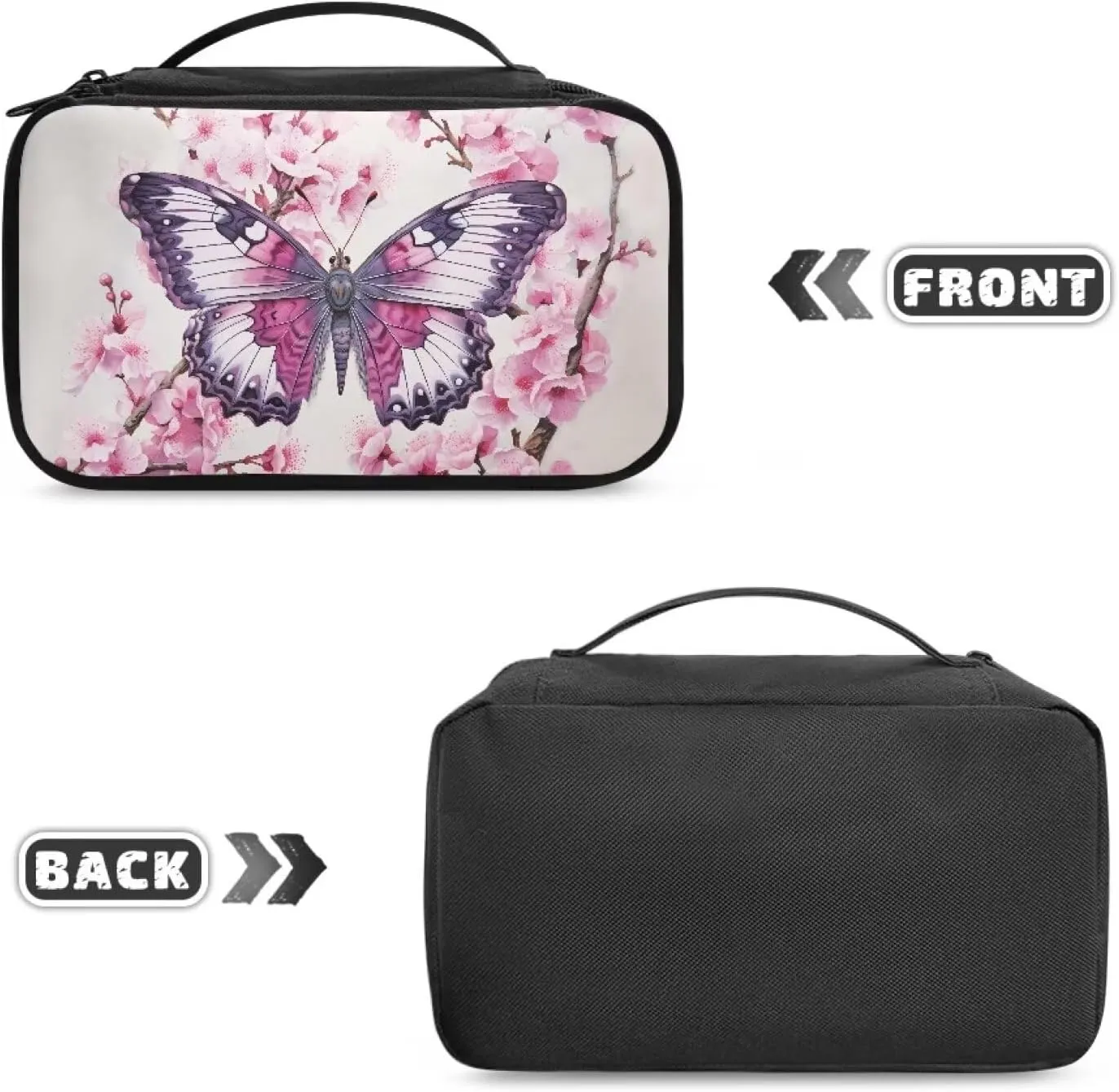 Butterfly Cosmetic Bags for Women Medium Size Soft Make Up Bag with Divider and Handle Portable Makeup Tote Bag Quilted Aesthetic Floral Toiletry Organizer Case Pouch