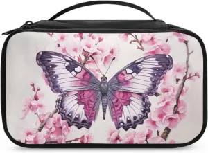Butterfly Cosmetic Bags for Women Medium Size Soft Make Up Bag with Divider and Handle Portable Makeup Tote Bag Quilted Aesthetic Floral Toiletry Organizer Case Pouch