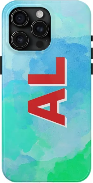 [Buy 1 Get 4] Custom Initials Name Tough Phone Case Cover iPhone 16 iPhone 8-15 Neom Green Blue Cloud Smoke Mable Monogram Asthetic Trendy Gift for Her Friend Daughter Girl Mom Christmas