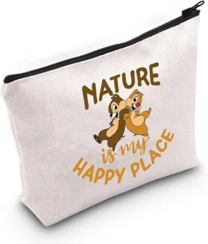 BWWKTOP Chip Cosmetic Makeup Bag Dale Chipmunk Lover Gift Nature Is My Happy Place Zipper Pouch Bag (NATURE is my)